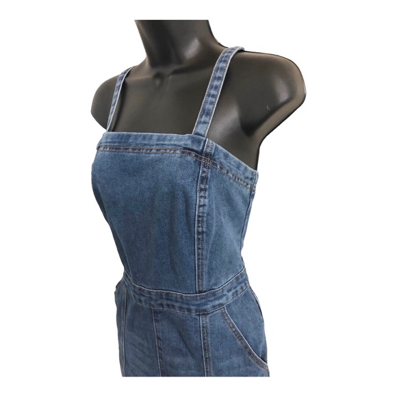 Sincerely Jules blue jeans denim faded medium wash smocked jumpsuit size Small - Picture 3 of 17